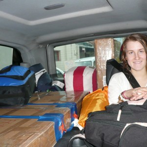 Squished into a taxi cab - this isn't even all the luggage!