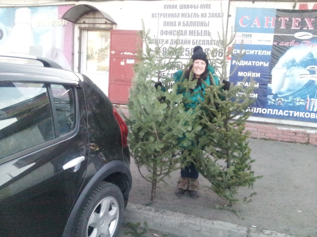 We had to wait until Dec 15th before there were ANY trees on sale. We finally found some, and probably paid a premium to get one the first weekend, but finally it started to feel a bit like Christmas. It was amazing to see how much our tree (to the left of the photo) bushed out once we got it home!