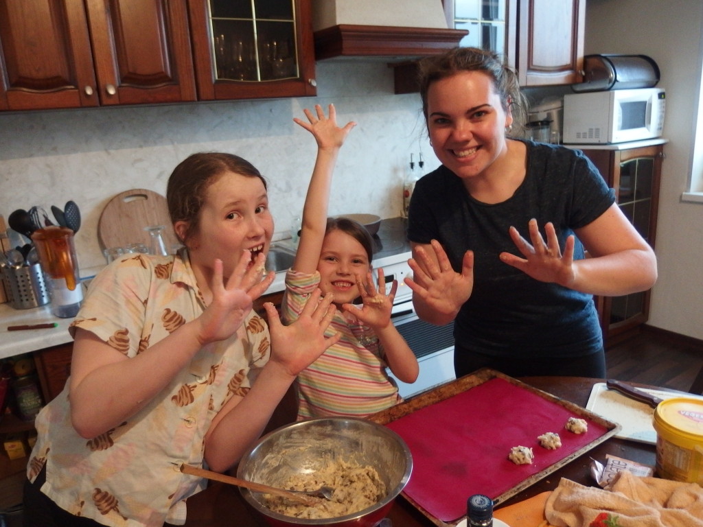 Making yummy choc-chip cookies